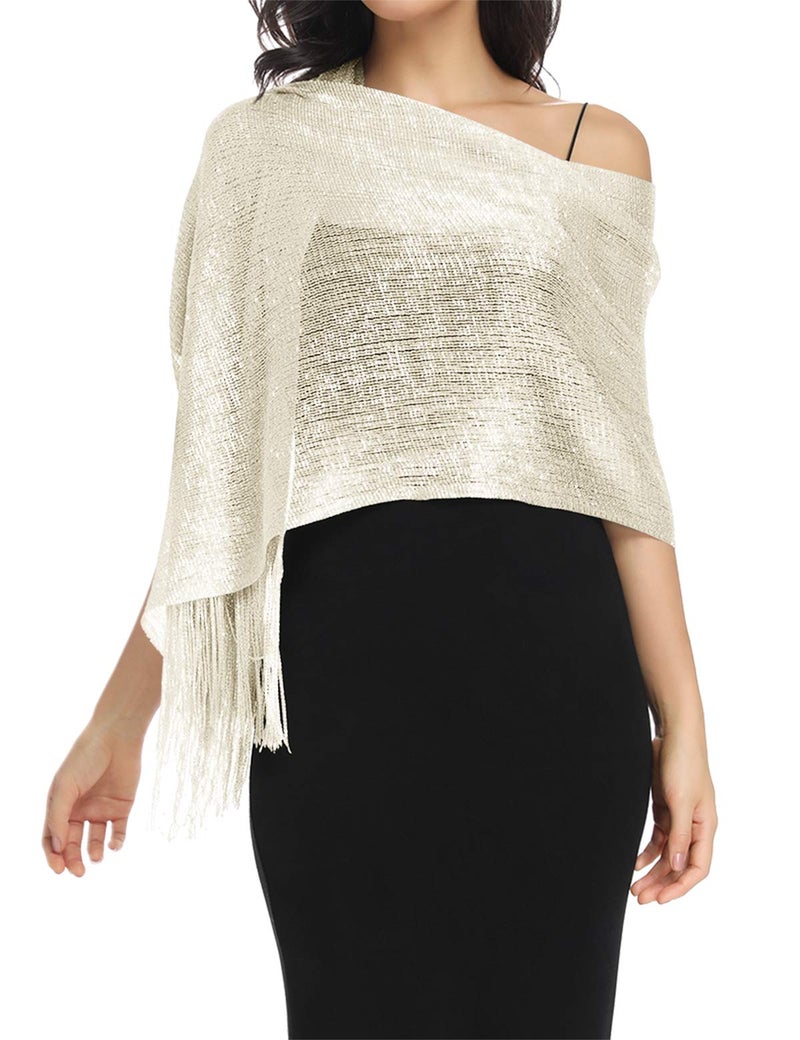 BANETTETA Gold Shawl Shawls and Wraps for Weddings Shawls and Wraps for Evening Dresses Shall for Women Shall (Light Champagne) - Image 5
